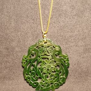 18k Gold and Jade pendant necklace ITALY 20" chain Huge Jade Pendant